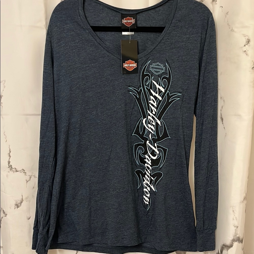 Harley-Davidson Women's Blue Long Sleeve Top